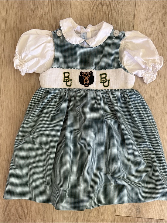 Vive La Fete Other - Vive La Fête Baylor Bears Smocked Gingham Dress 18M Green White Game Day Dress